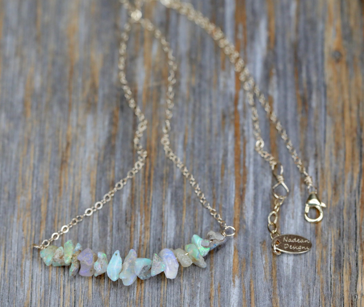 Raw Opal Bar Necklace14K Gold Filledweddingboho Layering Gemstone Necklaceoctober Birthstone Birthday Gift For Her