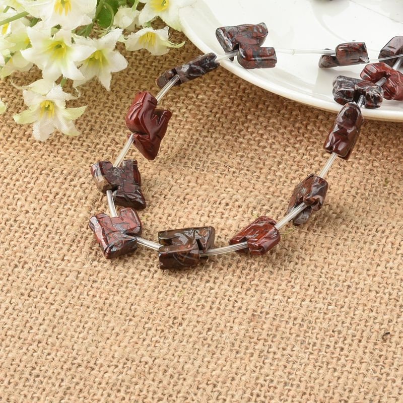 15Pcs One Strand Red Breccia Jasper Carved Mini Ram 15mm