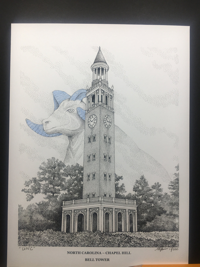 North Carolina Chapel Hill Bell Tower 9"x12" Hand-Drawn Pen & Ink Print