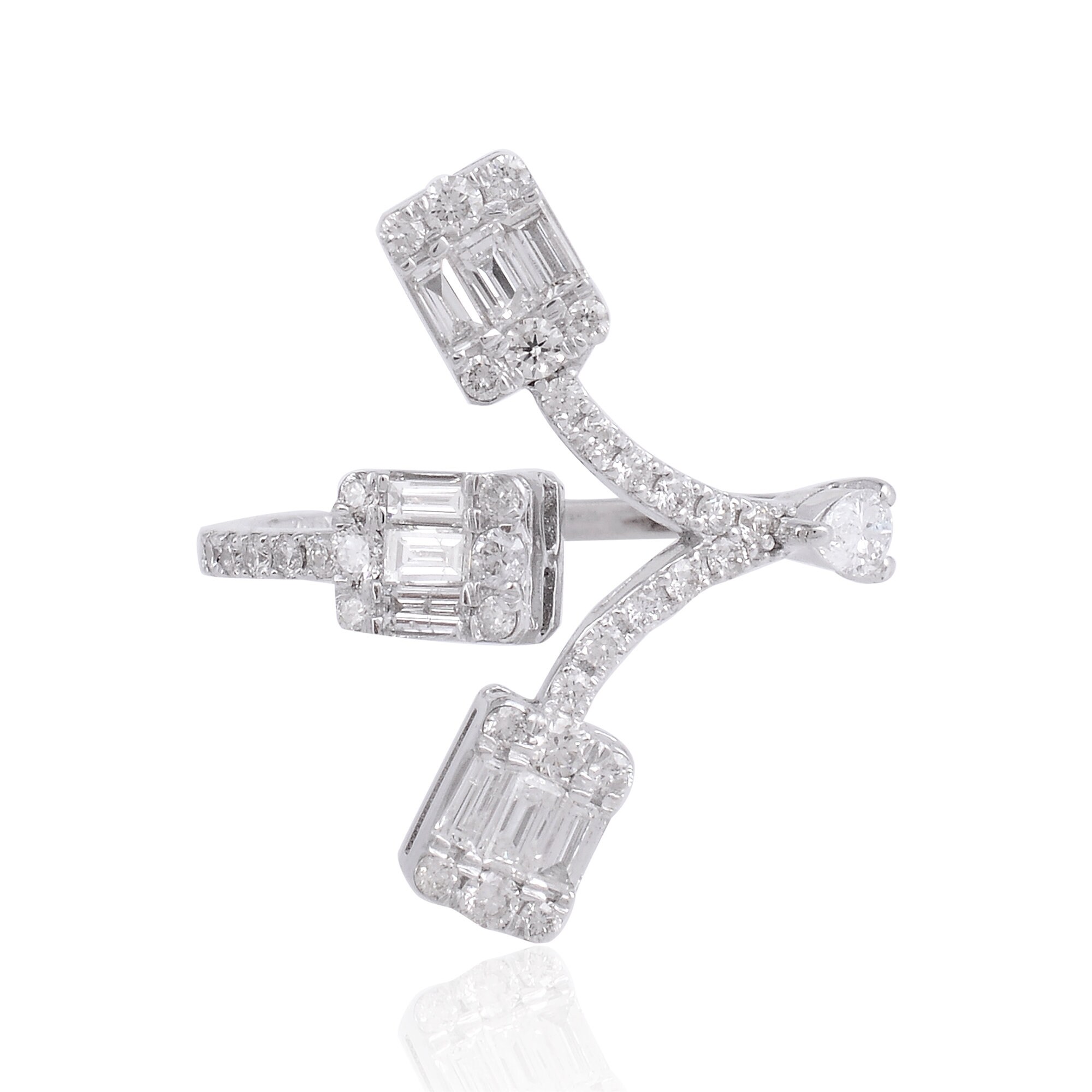 Natural Baguette Diamond Ring, Cuff Bypass Solid Gold Handmade Jewelry, New Arrival Fine Jewelry