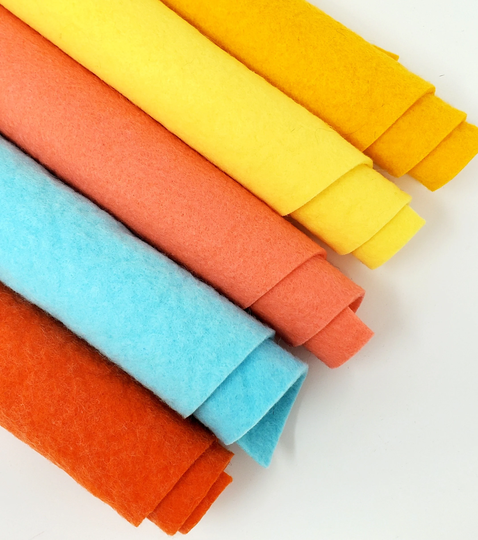 Hand Washed Merino Wool Blend Felt 5 Sheets 9"x12" Collection Summer Sunset