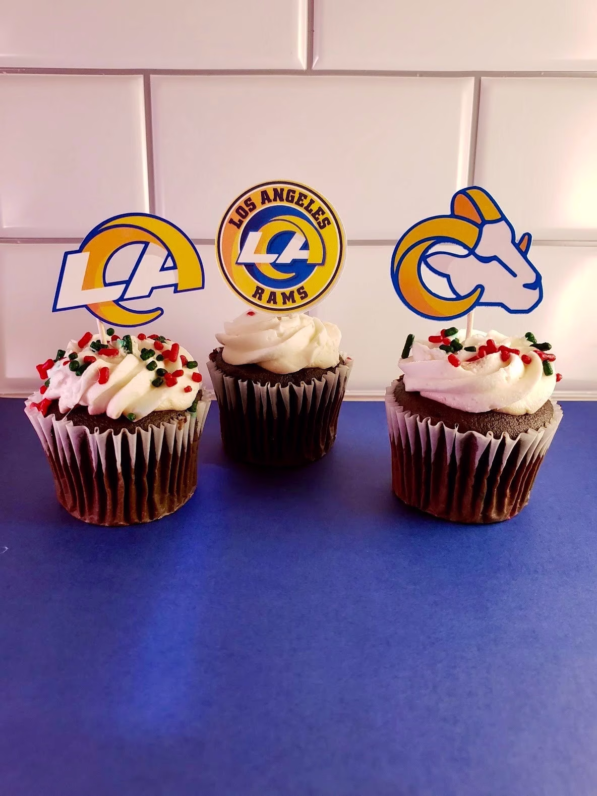 La Rams Football Cupcake Toppers Or Appetizer Picks, 12 Assorted With Optional Matching Table Confetti. Ships Fast