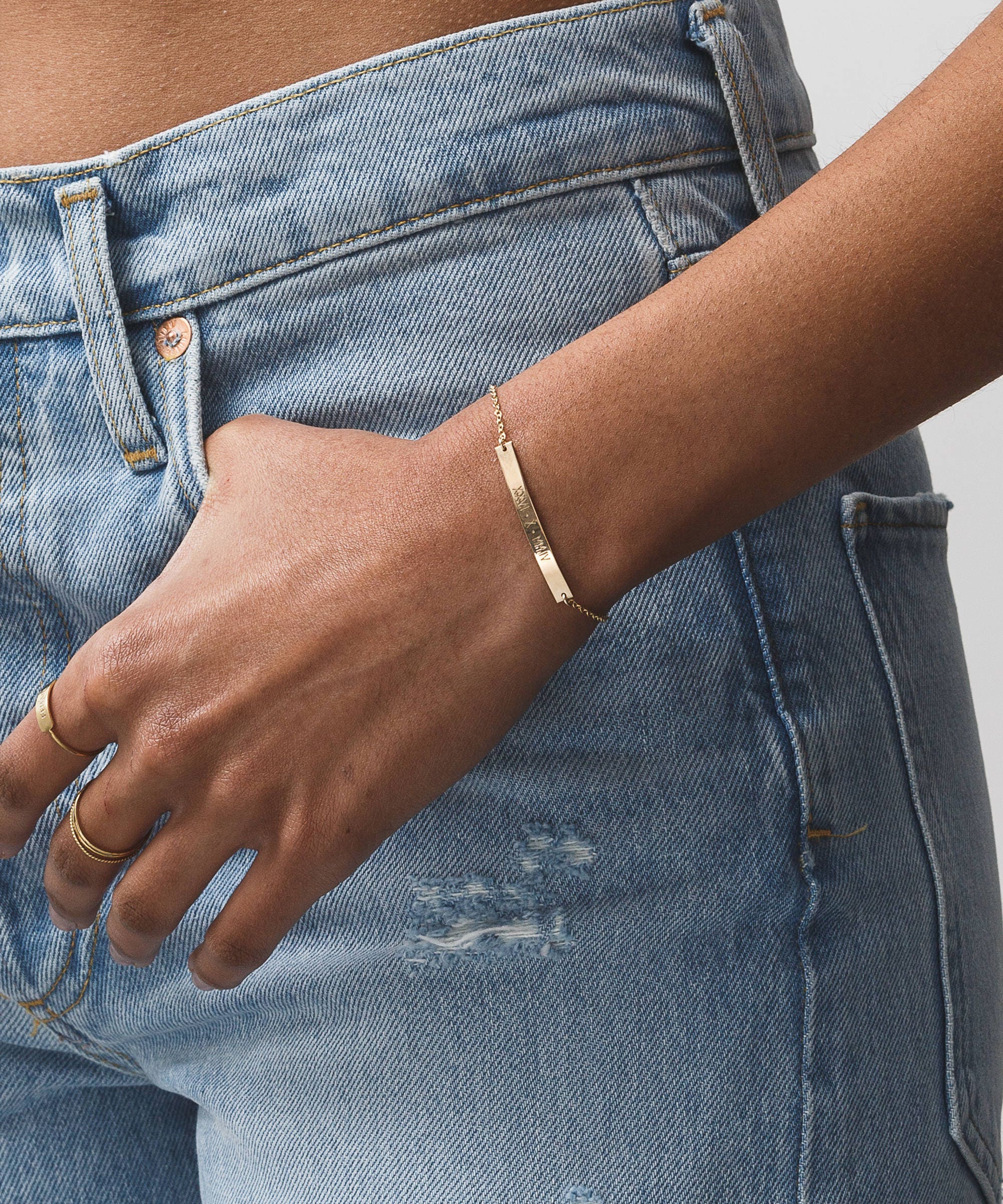 Coordinates Or Roman Numerals Bracelet, Custom Personalized - 14K Gold Filled, Rose Sterling Silver The Perfect Bar Bracelet lb140 35