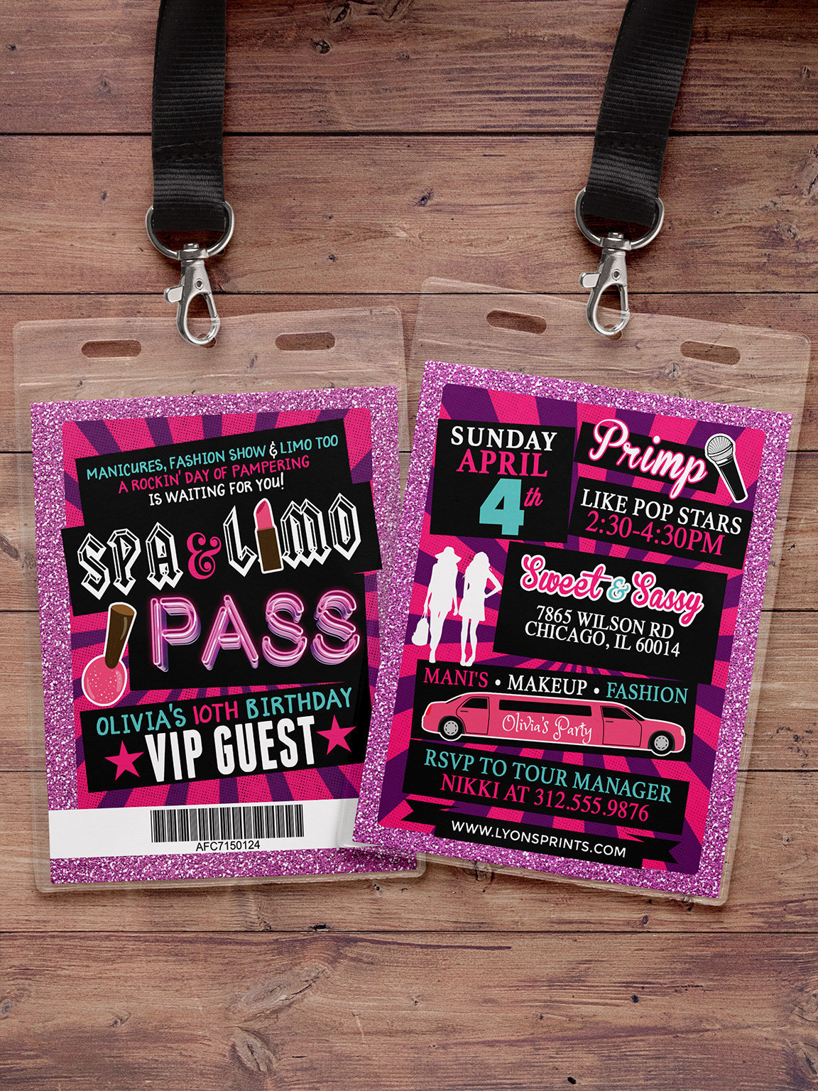 Spa Party, Primping, Pop Star, Rock Star Vip Pass Birthday Party Invitation - Primp, Rockstar Pop Karaoke Digital Files