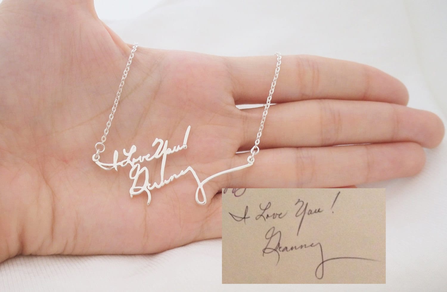 Handwriting Necklace Personalized Signature Jewelry in Sterling Silver Memorial Custom Anniversary Gift For Her Nh01