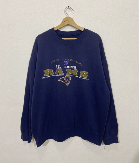 Vintage 90S St Loius Rams Nfl Large 1990S Los Angeles Jumper Crewneck Sweatshirt Blue Size L