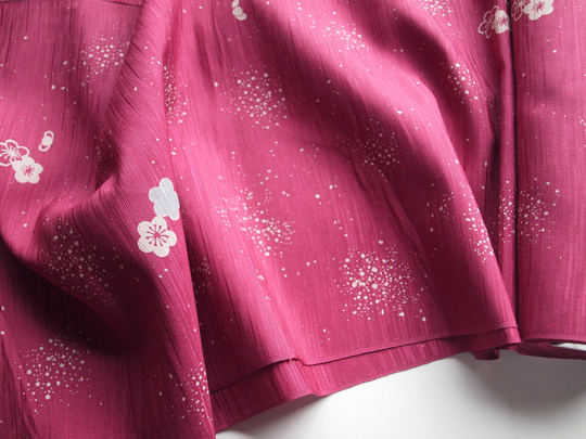 Silk & Polyester Blend Fabric From An Unused Kimono Bolt, Sold By The Yard, Cute Plum Blossom Pattern