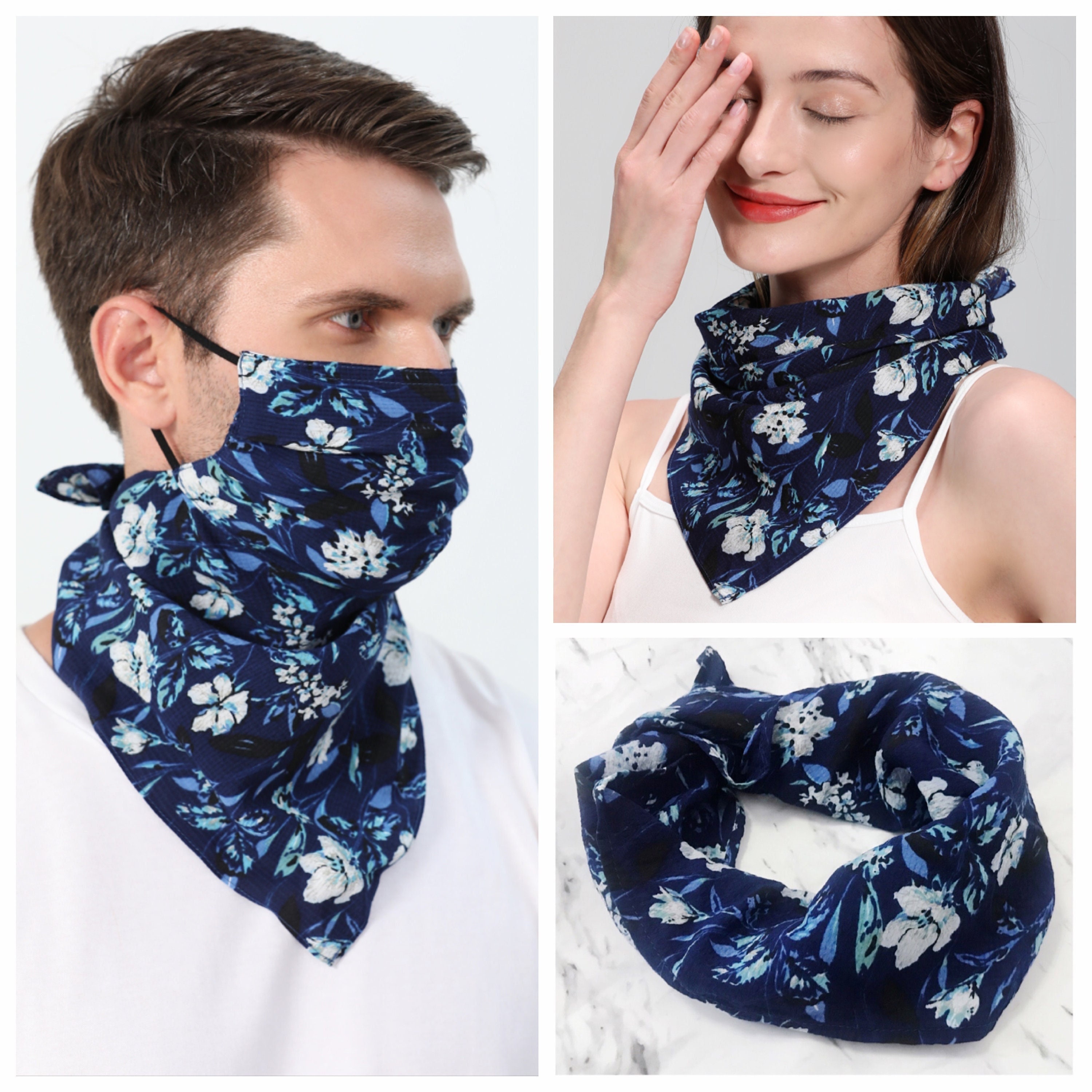 For Men Silk/Cotton Blends Face Mask With Filter Pocket + Adjustable Earloops, Fashion Neck Gaiter/Scarf Mask/Balaclava Mask/Beard