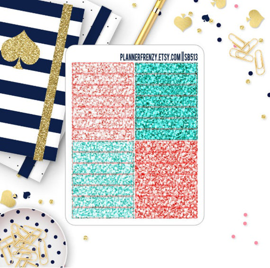 Coral & Turquoise Glitter Header Planner Stickers Sb513