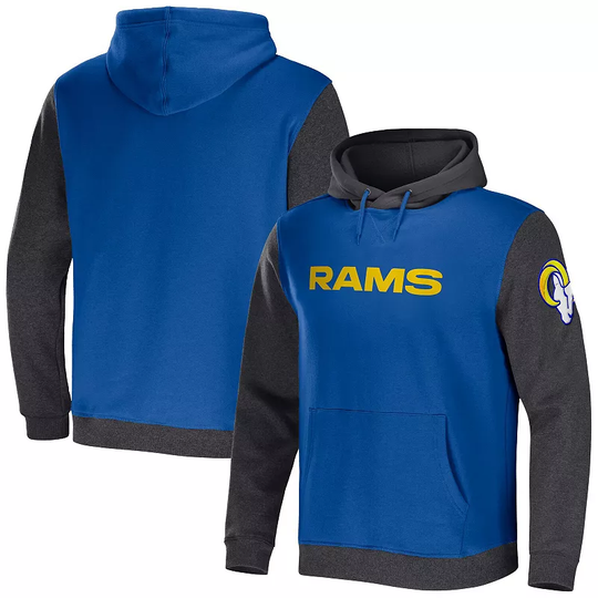 Men's NFL x Darius Rucker Collection by Fanatics Royal/Charcoal Los Angeles Rams Colorblock Pullover Hoodie, Size: XL, LAR Blue