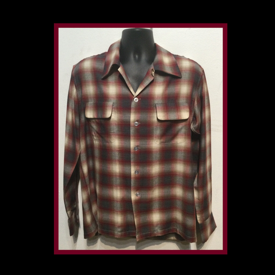 Vintage 1950S Shadow Plaid Rayon Blend Hollywood Rogue Shirt