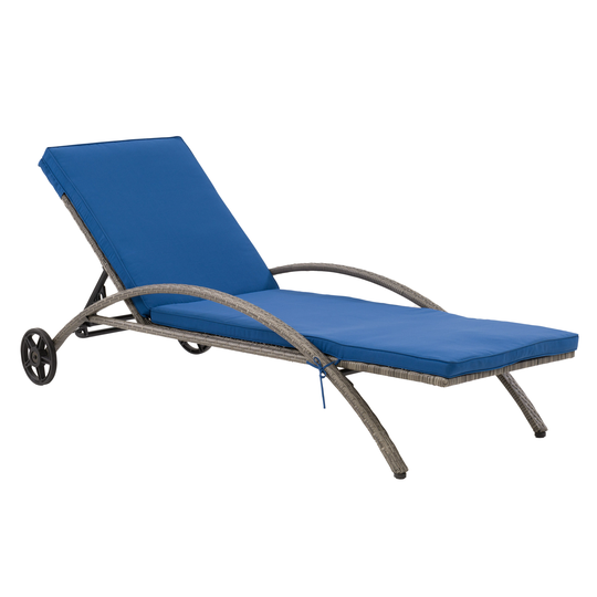 CorLiving Parksville Wicker Blended Grey Metal Frame Stationary Chaise Lounge Chair(s) with Blue Cushioned Seat | PRK-272-L