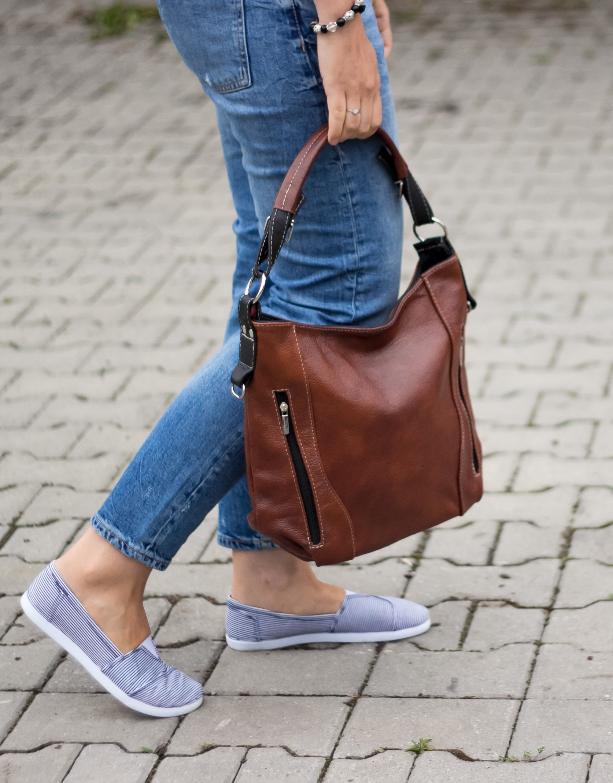 Cognac Brown Leather Hobo Bag - Shoulder Crossbody Purse For Woman Everyday Leather Handbag Ga