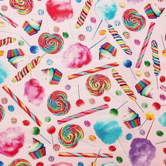 Fat Quarter Candy Cupcakes Rainbow Suckers Lollipops On Pink Quilting Cotton Fabric 18x21 Novelty I Spy Hi-Fashion Fabrics