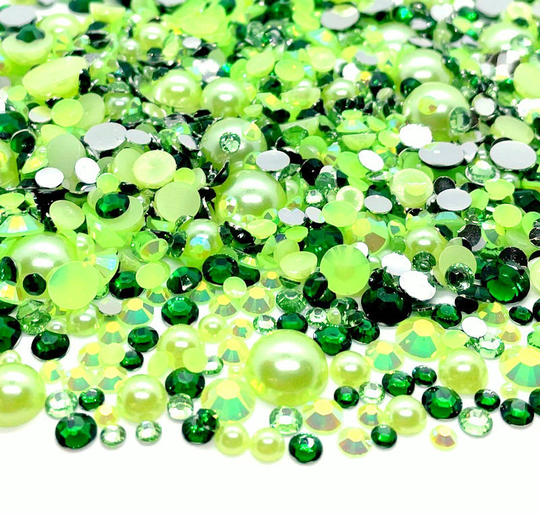 Taurus Zodiac Blend Rhinestone Mix 2mm-10mm Flatback Jelly Resin | Faux Pearls Rhinestones Mixed Sizes, Green Lime