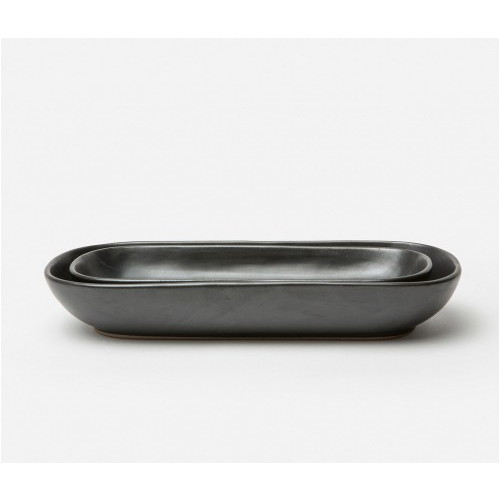 Blue Pheasant Marcus Black Glaze Oblong Shallow Serving Bowls, Set Of 2