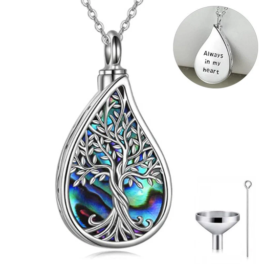 Tree Of Life Cremation Jewelry Silver Plated Urn Necklace For Ashes With Crystal Funnel Memory Keepsake Gifts