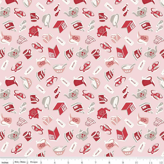Sale Cook Book Breakfast C11753 Frosting - Riley Blake Designs Lori Holt Vintage Kitchen Pink Quilting Cotton Fabric