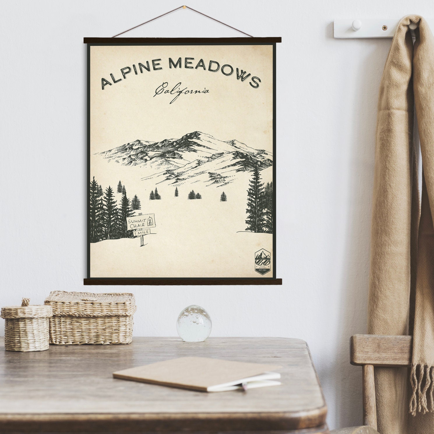 Alpine Meadows California Ski Resort Sketch Print | Hanging Canvas Of Printed Marketplace