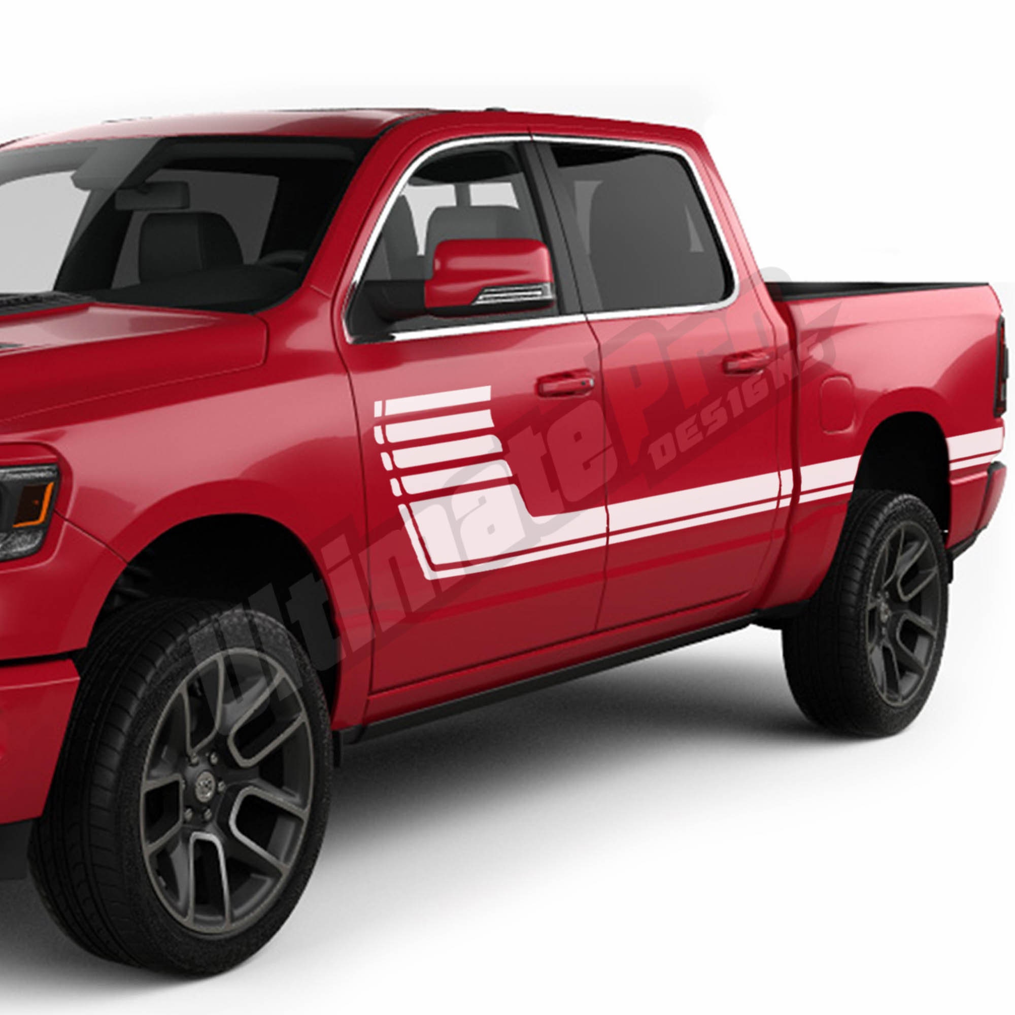 2x Decal Sticker Compatible With Dodge Ram 1500 Crew Cab 2009 - 2020 4x4 Bed Side Door Hockey Stripes Vinyl Gen 3 4 5
