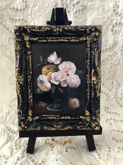 Pink Roses Miniature Framed Art, Rose Bouquet Art Print
