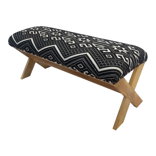 Black and Beige Southwestern Dexter Upholstered Bench: Black/White - Fabric by World Market