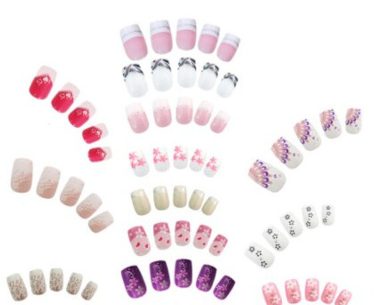 3D Designs With Accents Medium Length Rounded Edges Press On Nail Tips | 24 Count -Set #1