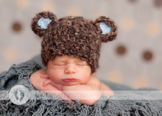 Ready Mohair Blend Baby Bear Hat - Boy Made With Soft Yarn & Blue Ears