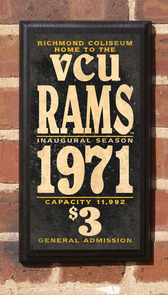 Virginia Commonwealth Rams Basketball Richmond Wall Art Sign Plaque Gift Present Home Decor Vintage Style Rowdy Rodney Vcu Classic
