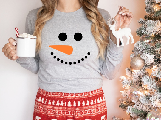 Snowman Face Shirt | Holiday Christmas Winter Long Sleeve Sweatshirt Family