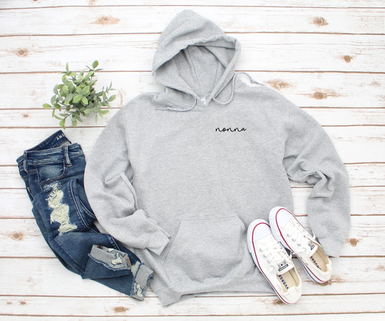 Nonna Script Left Chest Heavy Blend Hooded Sweatshirt Hoodie, Gift For Sweater, Grandma Hoodie