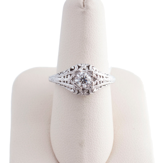 14K White Gold Diamond Floral Filigree Ring