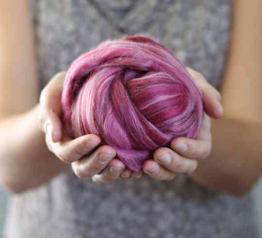 Merino Wool/Silk Blend Roving in Makeup, Dark Pink, Needle Felting, Wet Nuno Weaving, Arm Knitting, Chunky Yarn, Dhg