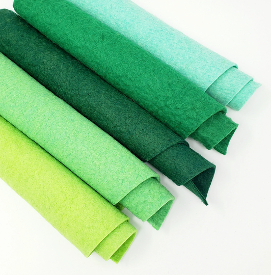 Hand Washed Merino Wool Blend Felt 5 Sheets 9"x12" Collection Green Meadow