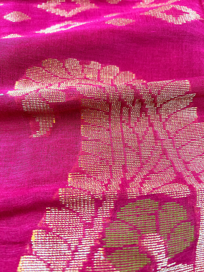 Rani Pink Color Linen Blend With Cotton Silk Handloom Saree Minakari Work | Gift For Her Kaash Collection