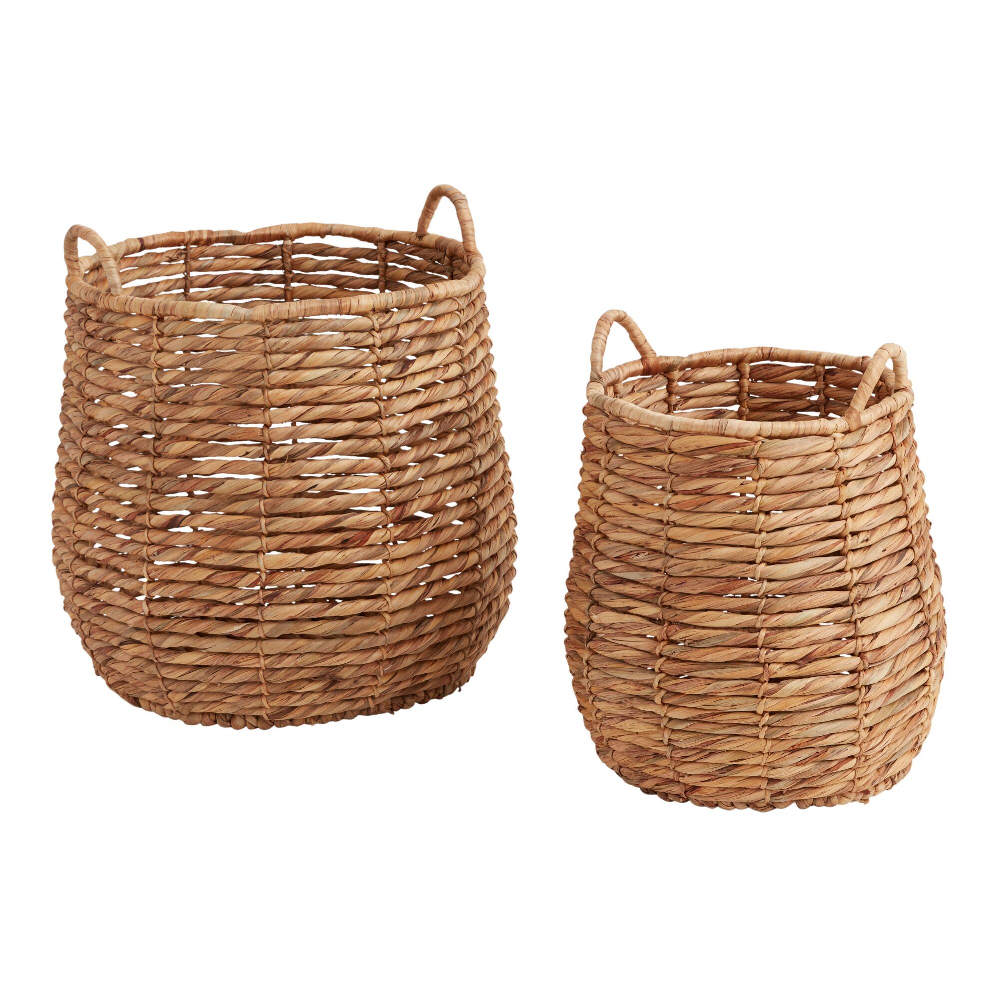 Natural Seagrass Brynn Tote Basket: Black/White/Natural - Rattan by World Market