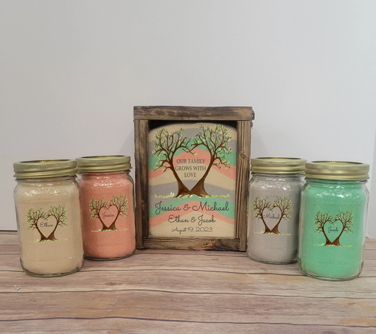 Rustic Blended Family Wedding Sand Ceremony Set, Barn Wood Shadow Box Frame With Tree, Unity Candle Alternative, Mason Jar Decor
