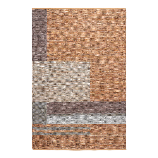 Modern Color Block Leather and Cotton Owen Area Rug: Gray - Polyester - 8' x 10' by World Market