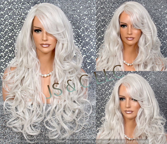 Grey Human Hair Blend Wig Layered & Curly Full Bangs Heat Ok Cancer Alopecia Theater Cosplay Anime Emo Celebrity Pageant