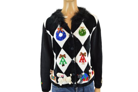 Vintage Ugly Christmas Sweater With Dogs Party Pullover Tacky