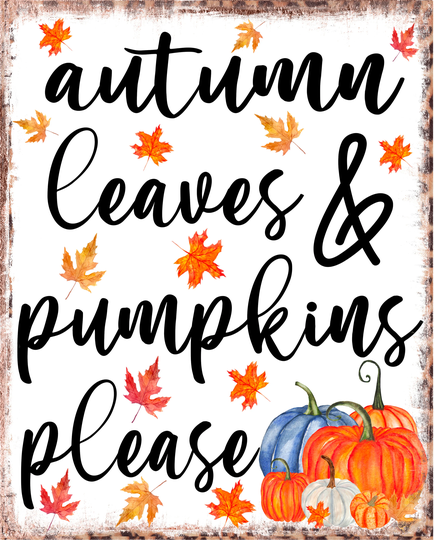Wreath Sign, Autumn Leaves & Pumpkins, 8"x10" Metal Sign Decoe-991, Decoexchange, For Wreaths