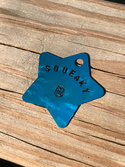 star Pet Id Tag For Cat Or Dog Hand-stamped & Free Ring To Attach Collar