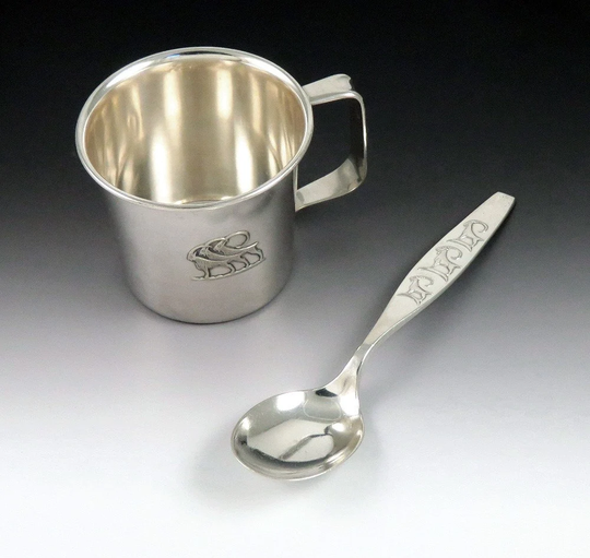 Vintage Norwegian Nm Thune Silver Ram Child Youth Cup/Mug with Spoon