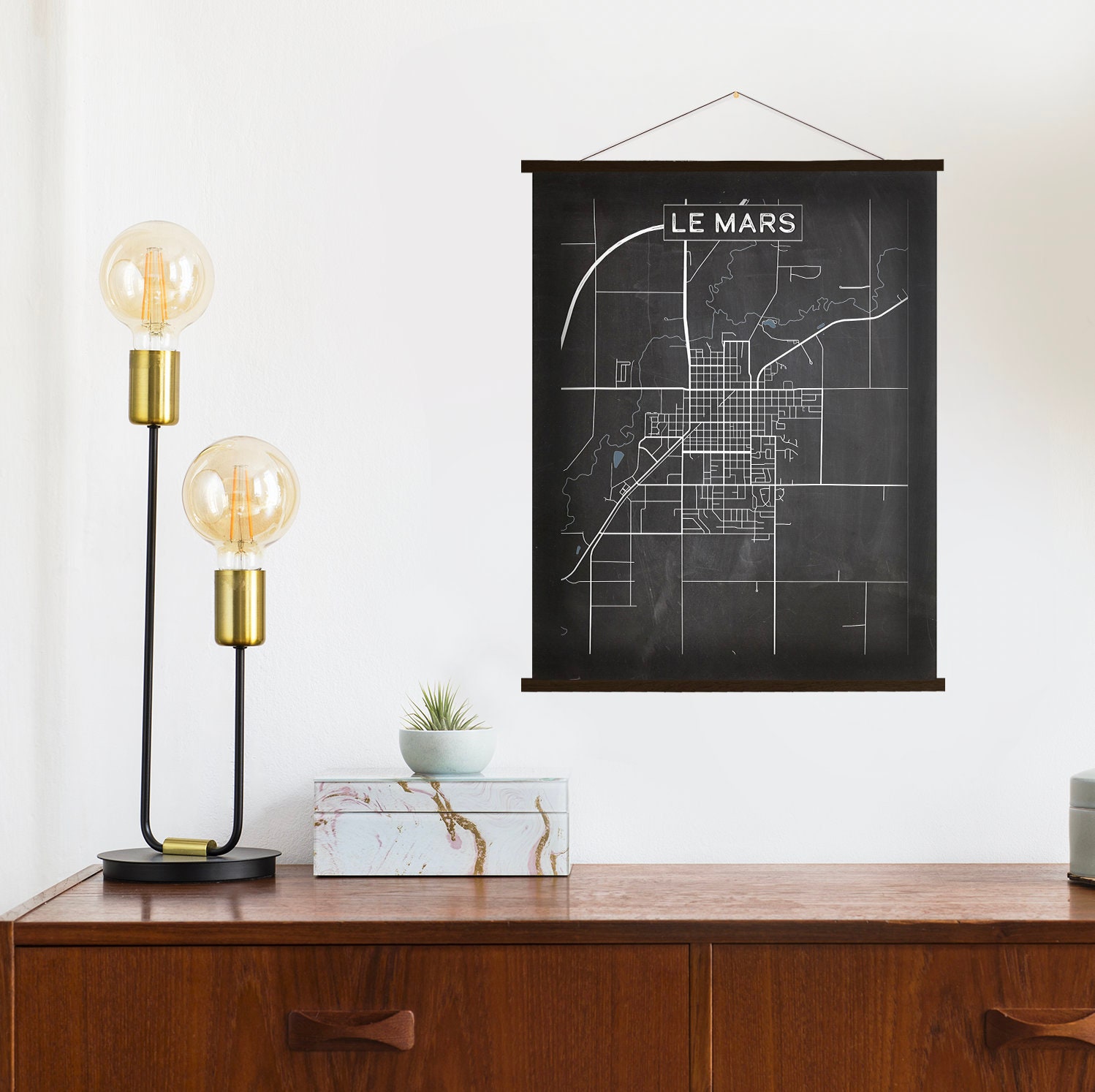 Le Mars Iowa Charcoal Street Map | Hanging Canvas Of Printed Marketplace