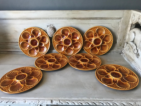 French Vintage Oyster Plates, Made By Longchamp, Majolica, Mid-Century Seafood Platter, Tableware, Dinner Party, Brocante M1661-65