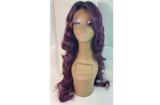 31 Inches Human Hair Blend Burgundy Red Lace Front Wig Synthetic Long Wavy Curly Romantic Curls Waves Retro Vintage - Maroon Pinup Glam