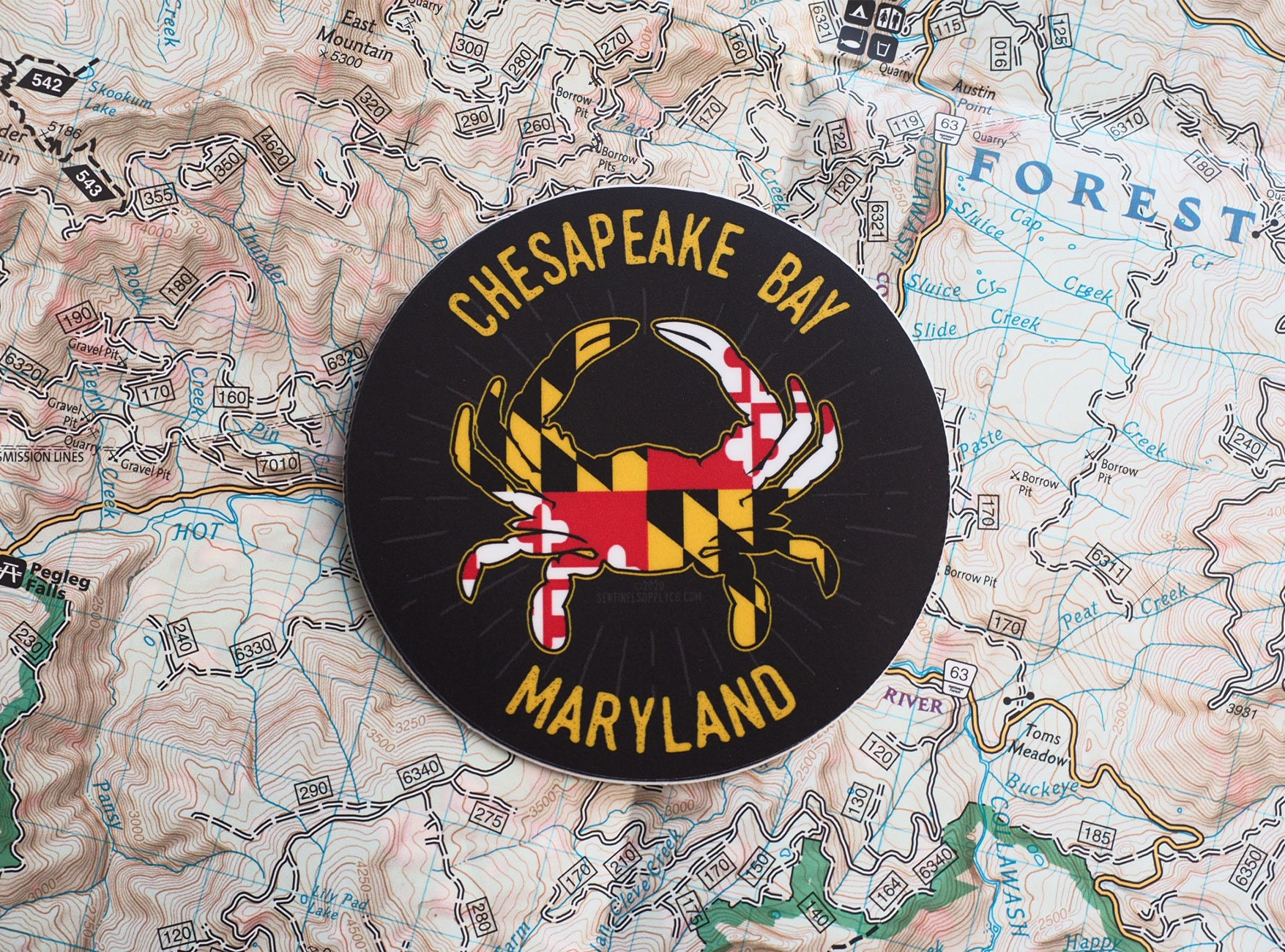 Maryland Crab Sticker, Chesapeake Bay Md State Flag Bumper Sticker with Blue Decals For Hydroflask, Laptop. Car Window Stickers