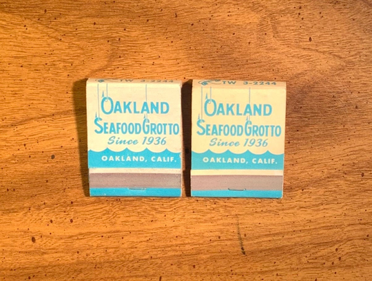Vintage Matchbooks, Oakland Seafood Grotto, Restaurant, Lot Of 2, Fishermans Pier, California, with Matches, Free Ship in Usa