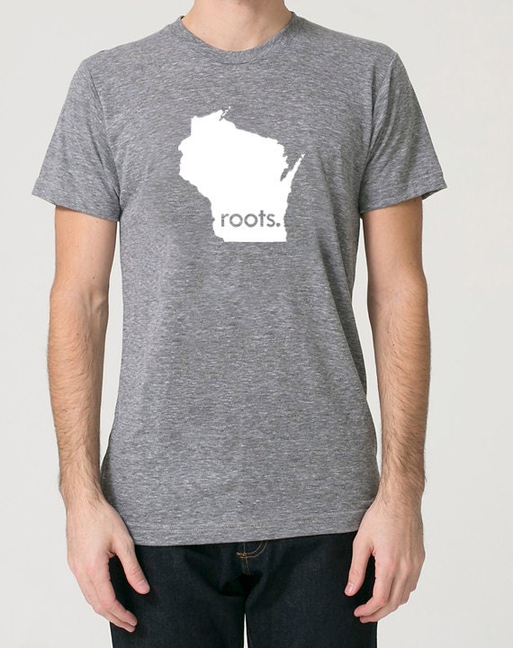 Wisconsin Wi Roots Tri Blend Track T-Shirt - Unisex Tee Shirts Size S M L Xl