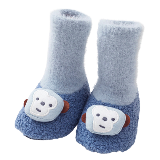 1 Pair Toddler Socks Eye-catching Wear Resistant Blend Fabric Cartoon Non-slip Newborn Warm Socks for Home - blue, 11cm